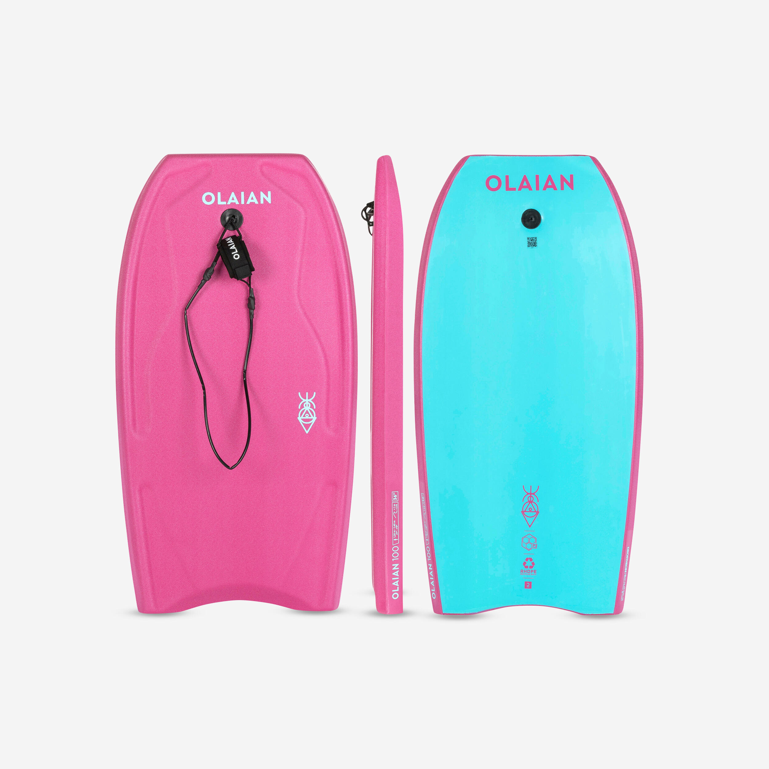 Decathlon Bodyboard Kinder mit Handgelenk-Leash - 100 rosa/blau 36